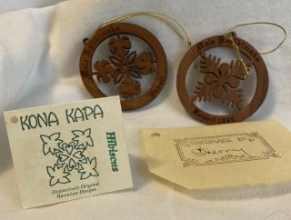 2 Kona Kapa Hibiscus Christmas Ornaments Made From Koa Wood