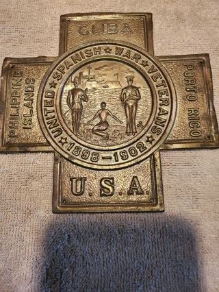 Antique Spanish American War Veterans Grave Marker Bronze Cross