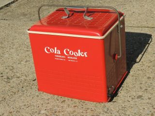 Vintage Red Metal Cola Cooler Chest 1950 