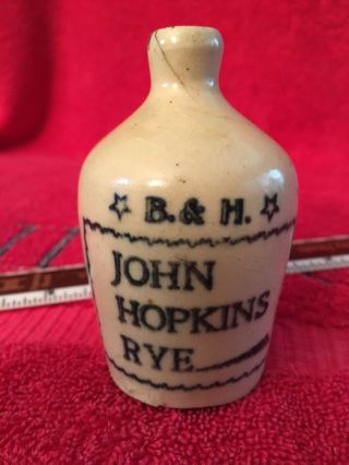 B&h John Hopkins Memphis Tennessee Tn Rye Whiskey Stoneware Advertising Mini Jug