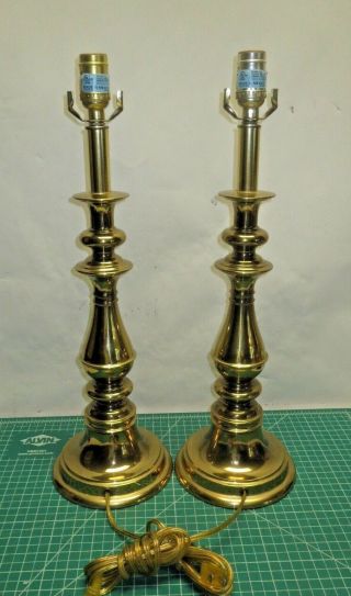 Pair Stiffel Style Brass Table Lamps Hollywood Regency Classic Vintage 3 Way