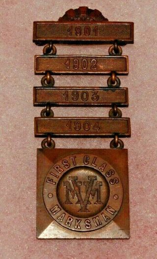 Mvm Massachusetts Volunteer Militia Marksman Medal 1st Class,  1901 - 04 (0130)