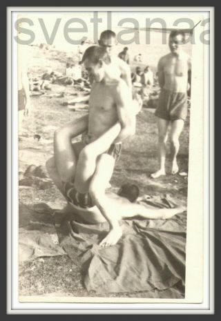 Beach Sport Gym Handsome Men Affectionate Couple Male Nude Gay Int Vintage Photo