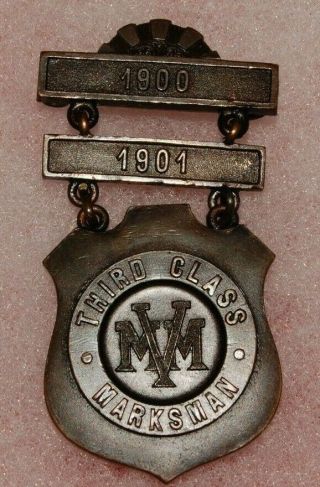 Mvm Massachusetts Volunteer Militia Marksman Medal 3rd Class,  1900 - 01 (0176)