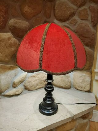 Vintage Victorian Red Velvet Material And Gold Lace Strips Up Joints,  Lamp Shade
