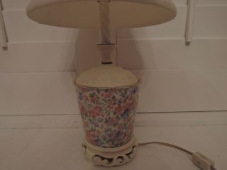Vintage Chintz Table Lamp Base Brexton w/Shade 40 Watt Pink Roses Bedside 2