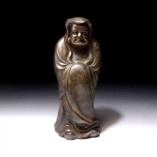 @kk34: Vintage Japanese Pottery Statue,  Bizen Ware,  Buddhist Monk,  Daruma