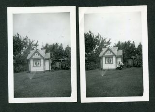 Unusual Vintage Photos Tiny House W/ Man & Tiny House W/o Man & Sprinkler 422099