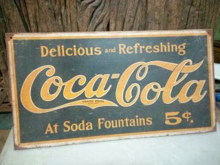 Vintage Coca Cola Coke 5 Cent 1910 Logo Ad Retro Wall Art Decor Metal Tin Sign