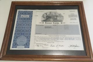 Enron Corporation Stock Certificate Framed One Share
