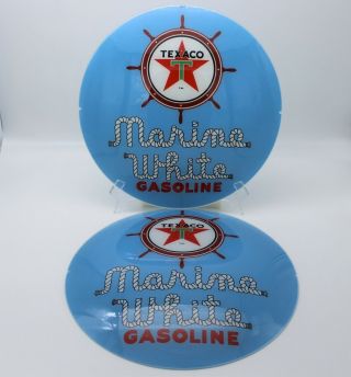 Texaco Marine White Gasoline 13.  5 " Gas Pump Globe Faces/ Lenses (set Of 2)