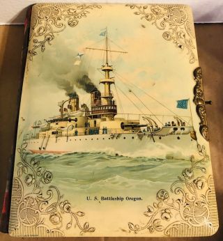 " Uss Oregon " Spanish American War Era Us Navy Battleship Celluloid Photo Album