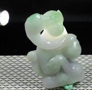 Cert ' d Green 100 Natural A JADE jadeite Small Statue monkey RuYi 991930 2