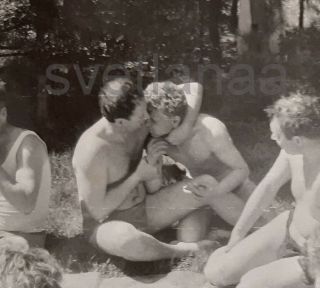 Beach Affectionate Couple Handsome Shirtless Men Hugs Kiss Gay Int Vintage Photo