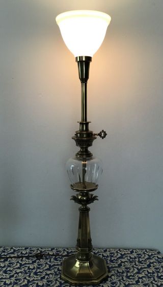Mid Century Hollywood Regency Stiffel Heavy Brass Glass Table Lamp Torchiere 39 "