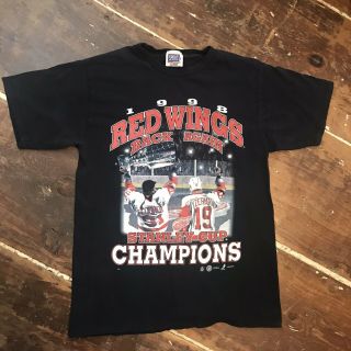 Vintage 90s Detroit Red Wings 1998 Stanley Cup Champs T - Shirt Mens M Youth Xl