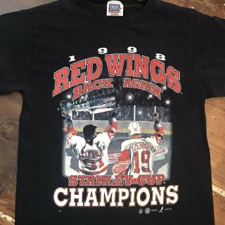 Vintage 90s Detroit Red Wings 1998 Stanley Cup Champs T - Shirt Mens M Youth XL 2