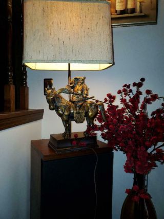 Vintage Large Frederick Cooper Bronze GuangYu Figure Table lamp&Original Shade 2