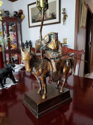 Vintage Large Frederick Cooper Bronze GuangYu Figure Table lamp&Original Shade 3