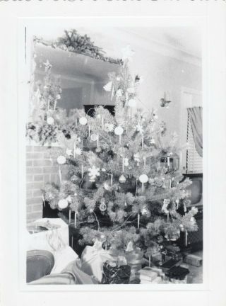Vintage Photo Decorated Christmas Tree With Ornaments Antique Holiday