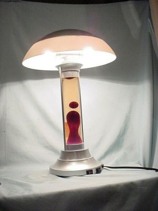 18.  5 " Lava Desk Table Lamp Lite Light Saucer Ufo Silver Red Space Age Novelty