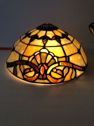 Vintage 10” Tiffany Style Stained Glass Leaded Lamp Shade Matching Pair 2 Shades