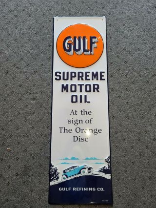 Gulf Supreme Motor Oil Metal Sign 44 X14