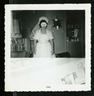 Vintage Photo Abstract Double Exposure Girl Dressed As Bride Mask On Halloween