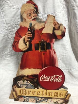 1945 Coca Cola Cardboard Santa Stand Up Easel Back 14” Tall