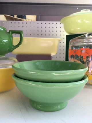 Vintage Set Green Hall Pottery Small Footed Bowl,  546 Cicle Logo