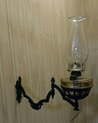 Vtg P&a Eagle Oil Lamp With Antique Wall Bracket Kerosene Oil Lamp W/ Wall Mount