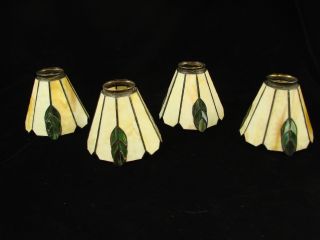 Vtg Set Of 4 Leaded Stained Glass Lamp Light Shades Chandelier Ceiling