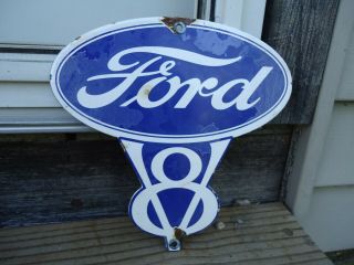 Old Vintage 1950s Ford Motor Company Porcelain Enamel Dealership Door Sign