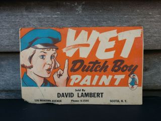 Vintage Dutch Boy Wet Paint Store Advertisement Sign Circa 1940 