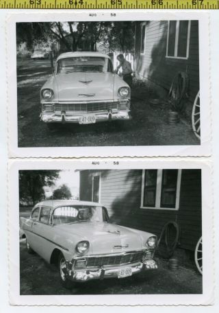 (2) Vintage 1958 Car & Auto Photos / 1956 Chevy Bel Air W Screaming Ghost Driver