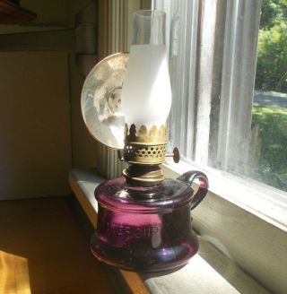 1870s " Little Butter Cup " Emb Nutmeg Mini Lamp With Reflector Shield