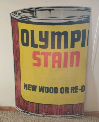 Vintage Olympic Stains Metal Sign - Dealer Advertising Paint Can