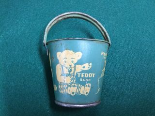 Antique Vtg 1920’s Tin Litho Sand Pail Elephant,  Teddy Bear,  Animals Ridleys