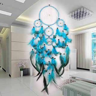 Large Dream Catcher Blue Wall Hanging Decoration Ornament Handmade Feathers