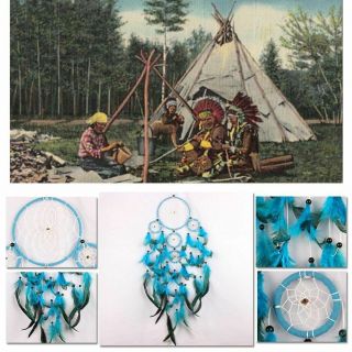 Large Dream Catcher Blue Wall Hanging Decoration Ornament Handmade Feathers 3
