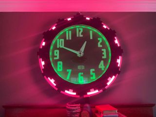 Vintage Neon Aztec Clock By The Neon Electric Clock Co.  Cleveland