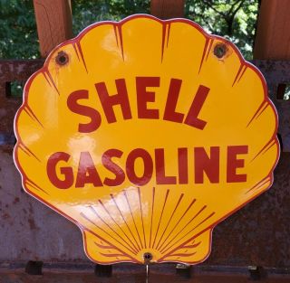OLD LARGE 1950 ' S VINTAGE SHELL PORCELAIN ADVERTISING GAS PUMP SIGN GASOLINE OIL 2