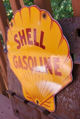 OLD LARGE 1950 ' S VINTAGE SHELL PORCELAIN ADVERTISING GAS PUMP SIGN GASOLINE OIL 3