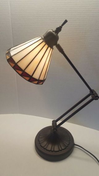 Adjustable Arm Desk Lamp Tiffany Style Stained Glass Shade 19 " Bronze