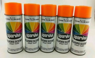 5 Vintage Nos Sparvar Fluorescent Glowing Yellow Orange Spray Paint S - 312 Cans