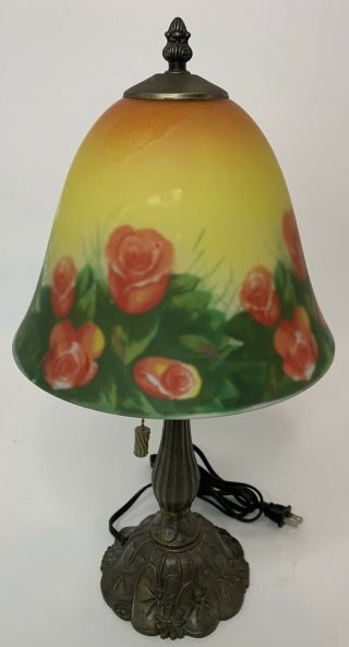 Reverse Painted Glass Lamp Shade Bronze Metal Roses Victorian/Vintage - Style 3