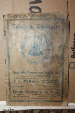 1922 Grantville Newnan Senoia Georgia Telephone Directory Ga Chero Cola Ad Rare