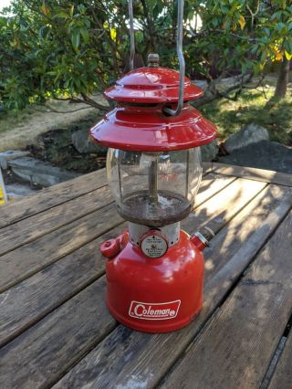 Vintage Coleman 200a Dated 1/66 Red Lantern With Pyrex Globe