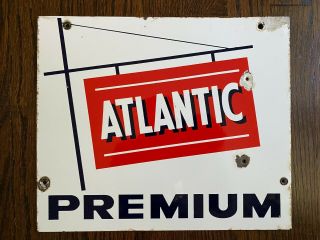Atlantic Premium Gasoline Porcelain Gas Pump Sign - 1940 / 1950s - Vintage