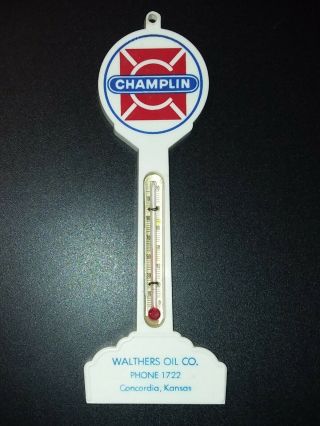 Pole Sign Thermometer,  Champlin Gasoline Motor Oil,  Kansas Service Station